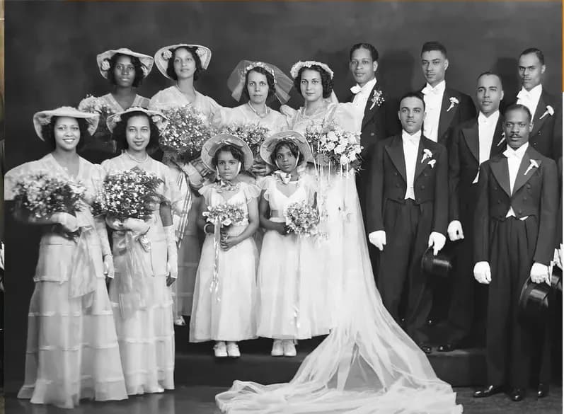 Hand-restored black-and-white photograph, the after side of a MemoryCherish before-and-after