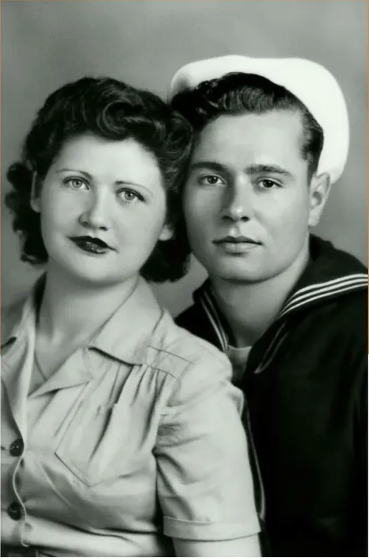 The same 1950s-1970s photograph after hand colorization by MemoryCherish, natural color added