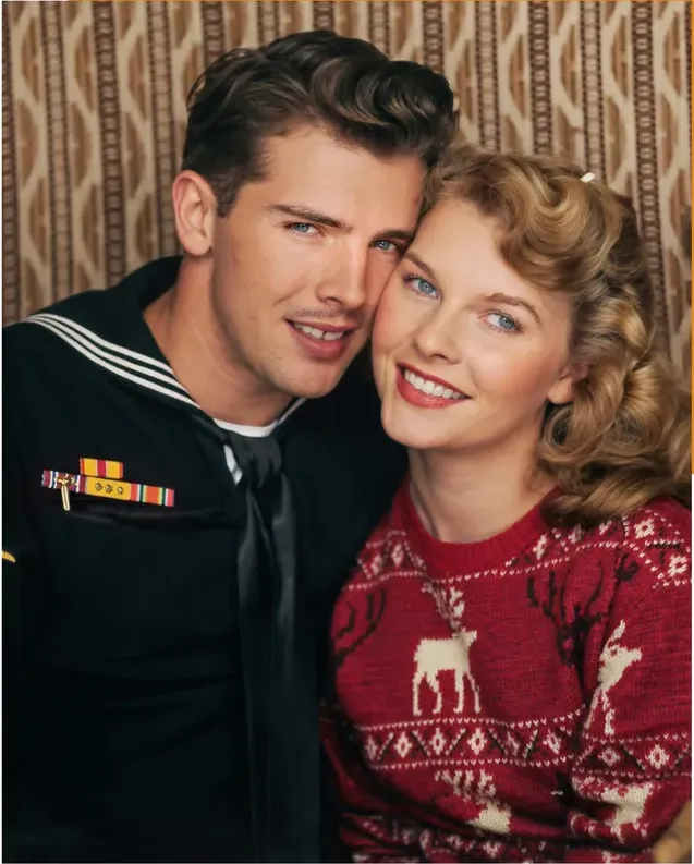 The same pre-1950 photograph after hand colorization by MemoryCherish, natural color added