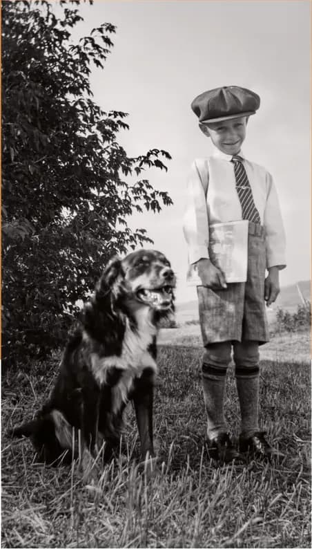The same black-and-white photograph, restored by hand at MemoryCherish