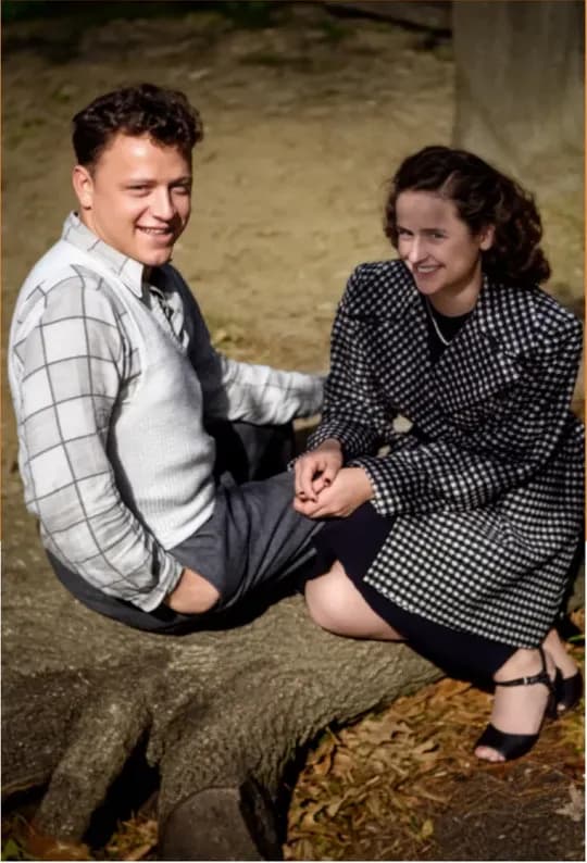The same pre-1950 photo restored by hand at MemoryCherish, discoloration corrected and clarity brought back