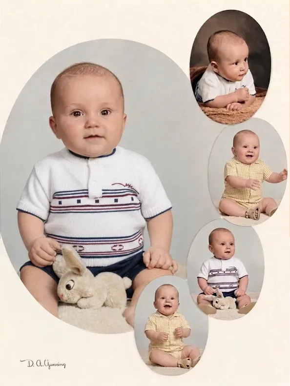 Hand-restored discoloured photograph, the after side of a MemoryCherish before-and-after