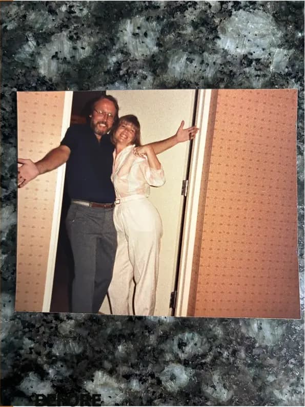 Damaged discoloured photograph in need of professional photo restoration