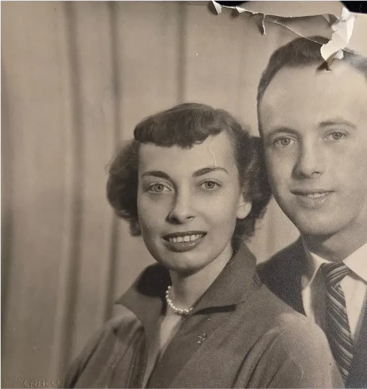 Black-and-white 1950s-1970s photograph before hand colorization by MemoryCherish artists