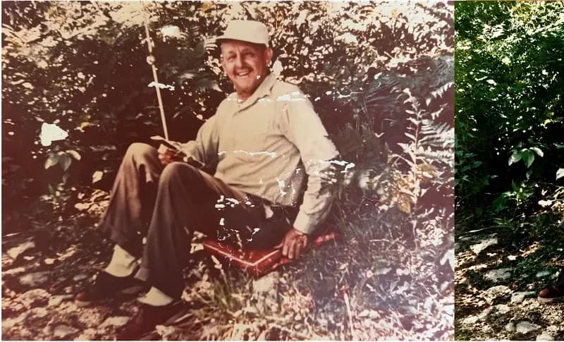 This discoloured photograph had faded and worn before restoration