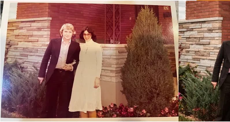 This discoloured photograph had faded and worn before restoration