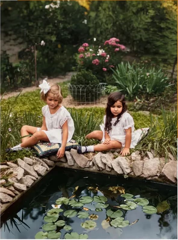 The same pre-1950 photograph after hand colorization by MemoryCherish, natural color added