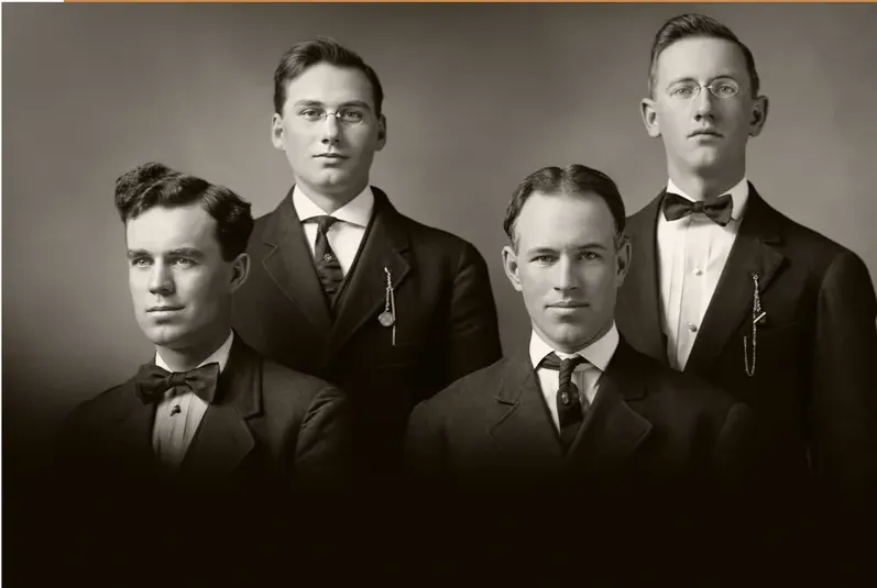 The same pre-1950 photograph after hand restoration by MemoryCherish, discoloration repaired and detail recovered