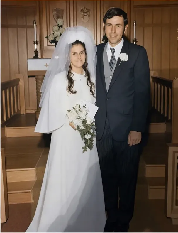 The same 1950s-1970s photo restored by hand at MemoryCherish, stains and marks corrected and clarity brought back