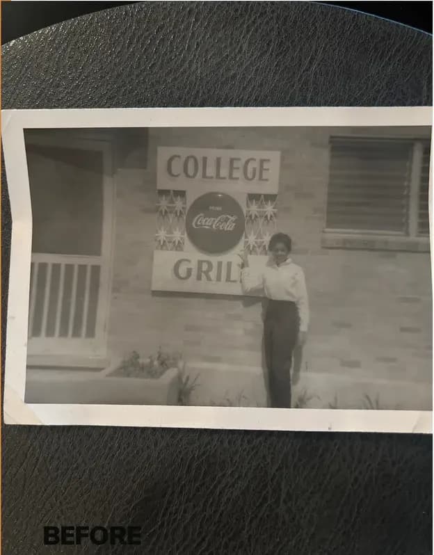 A treasured faded photograph, worn with time, before being restored