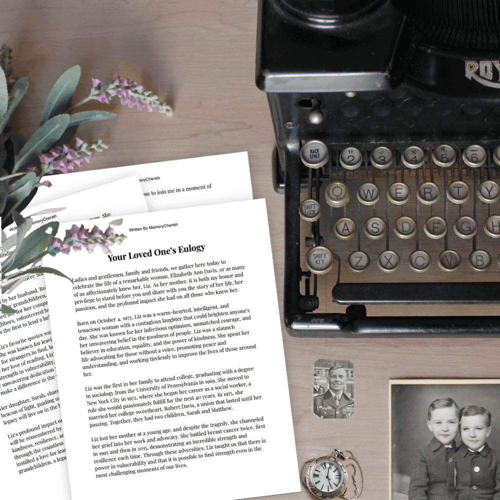 Vintage typewriter used for eulogy writing