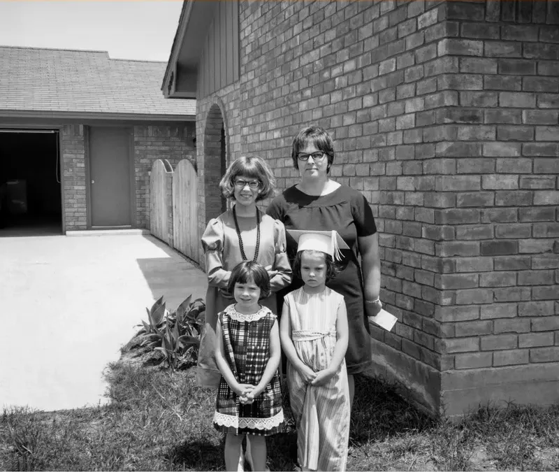 The same 1950s-1970s photograph after hand colorization by MemoryCherish, natural color added