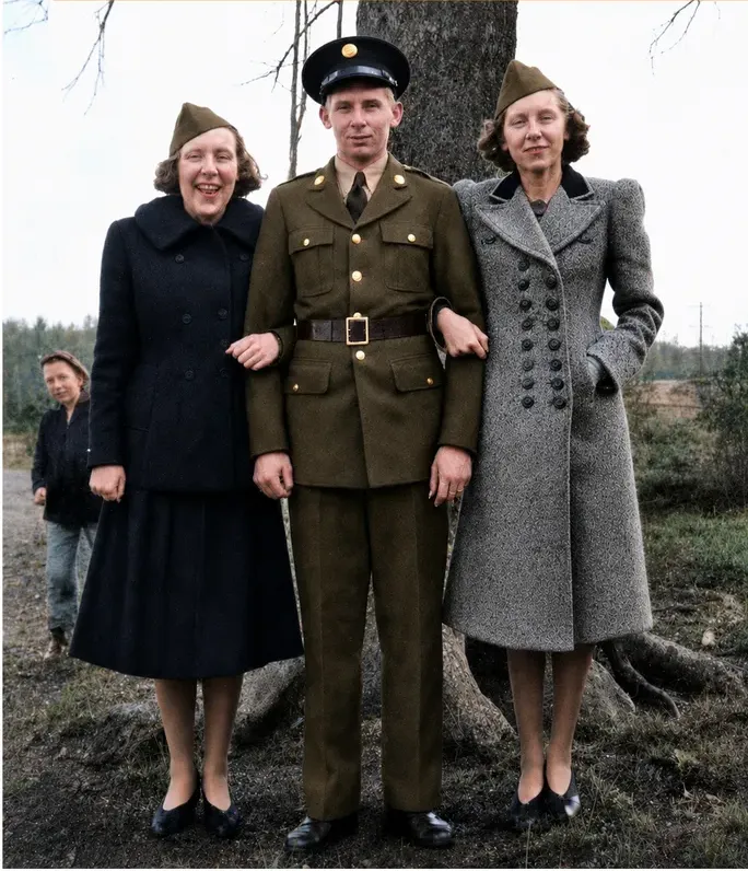 The same pre-1950 photograph after hand colorization by MemoryCherish, natural color added