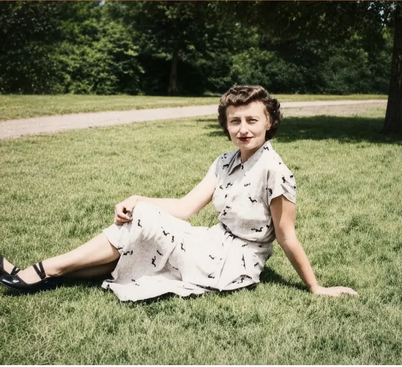 The same 1950s-1970s photograph after hand colorization by MemoryCherish, natural color added