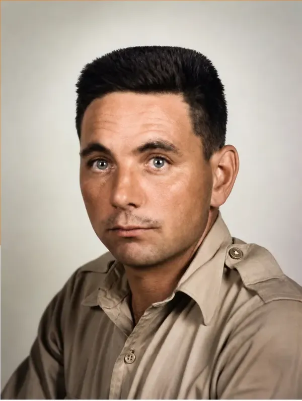 The same 1950s-1970s photograph after hand colorization by MemoryCherish, natural color added