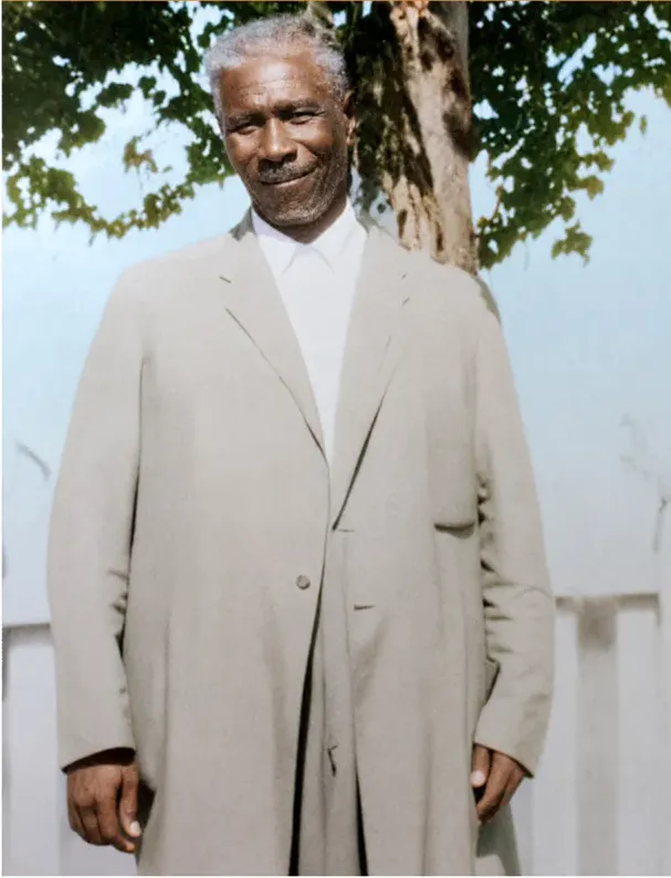 The same pre-1950 photograph after hand colorization by MemoryCherish, natural color added