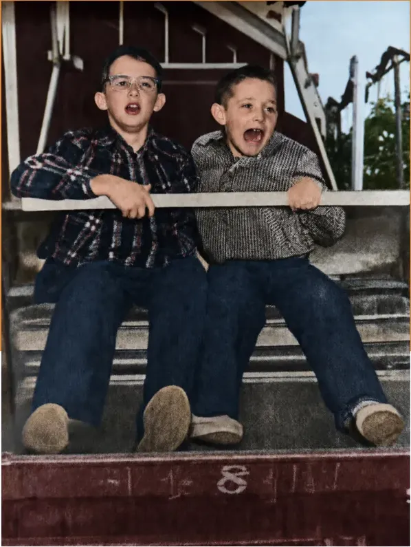 The same 1950s-1970s photograph after hand colorization by MemoryCherish, natural color added