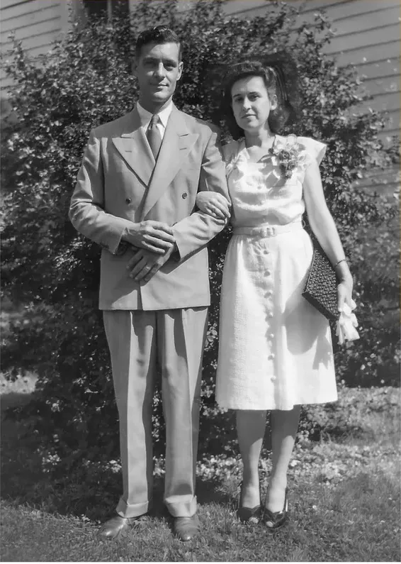 The same pre-1950 photograph after hand colorization by MemoryCherish, natural color added