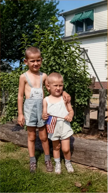 The same 1950s-1970s photograph after hand colorization by MemoryCherish, natural color added