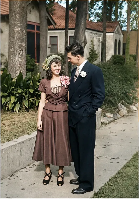The same 1950s-1970s photograph after hand colorization by MemoryCherish, natural color added