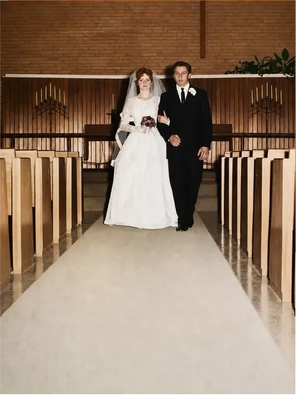 The same 1950s-1970s photograph after hand colorization by MemoryCherish, natural color added