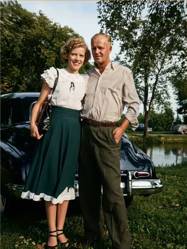 The same pre-1950 photograph after hand colorization by MemoryCherish, natural color added