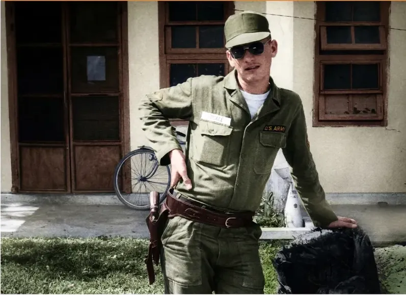 The same 1950s-1970s photograph after hand colorization by MemoryCherish, natural color added