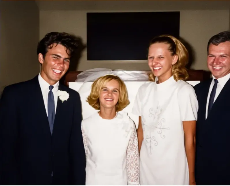 The same 1950s-1970s photograph after hand colorization by MemoryCherish, natural color added