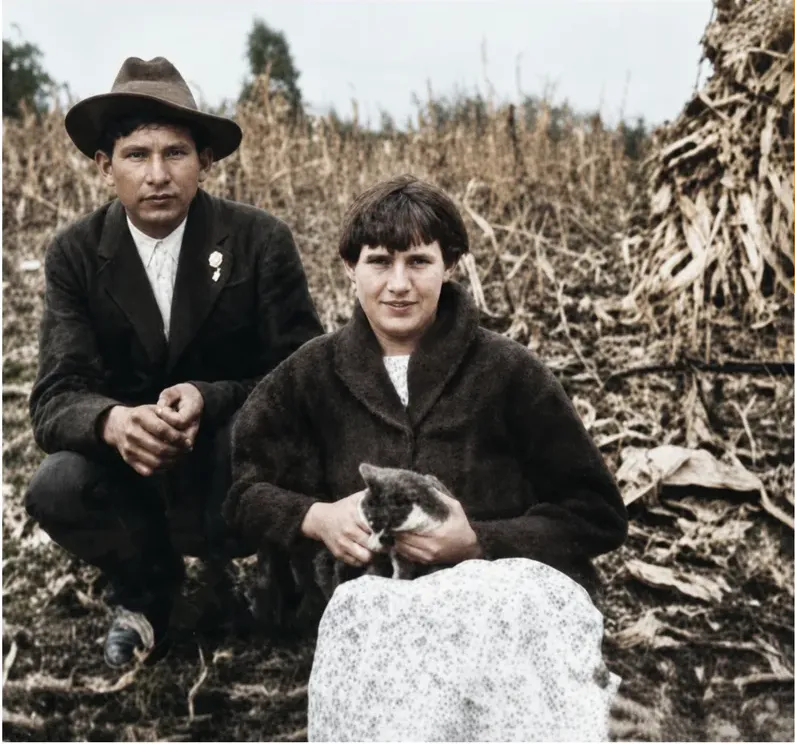 The same 1950s-1970s photograph after hand colorization by MemoryCherish, natural color added