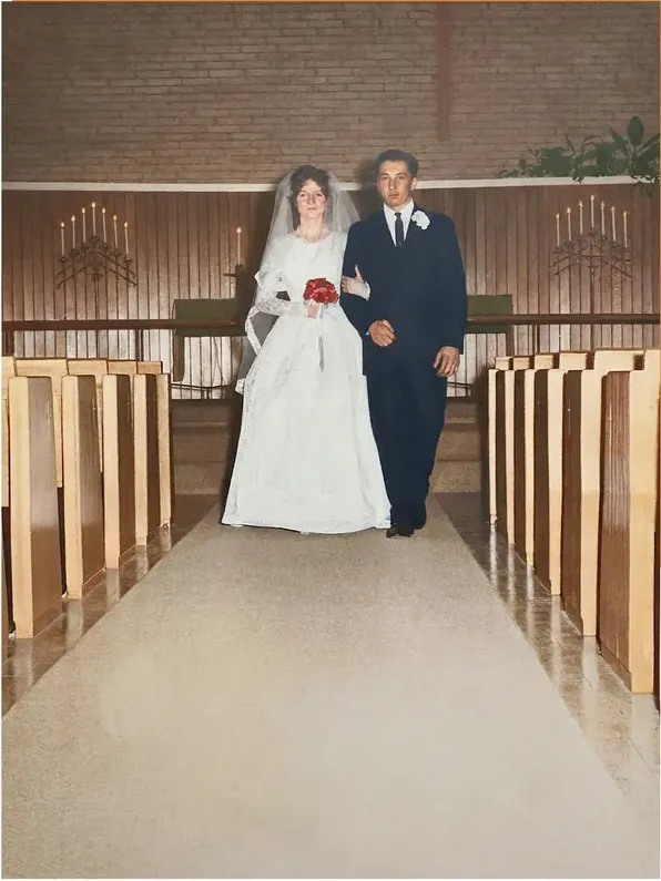 The same 1950s-1970s photograph after hand colorization by MemoryCherish, natural color added
