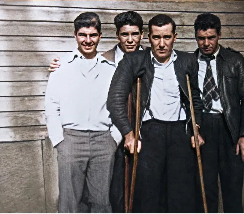 The same pre-1950 photograph after hand colorization by MemoryCherish, natural color added