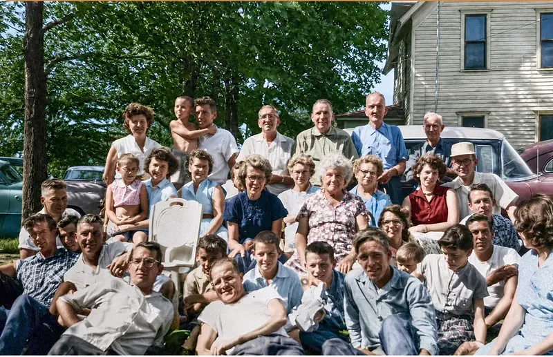 The same 1950s-1970s photograph after hand colorization by MemoryCherish, natural color added