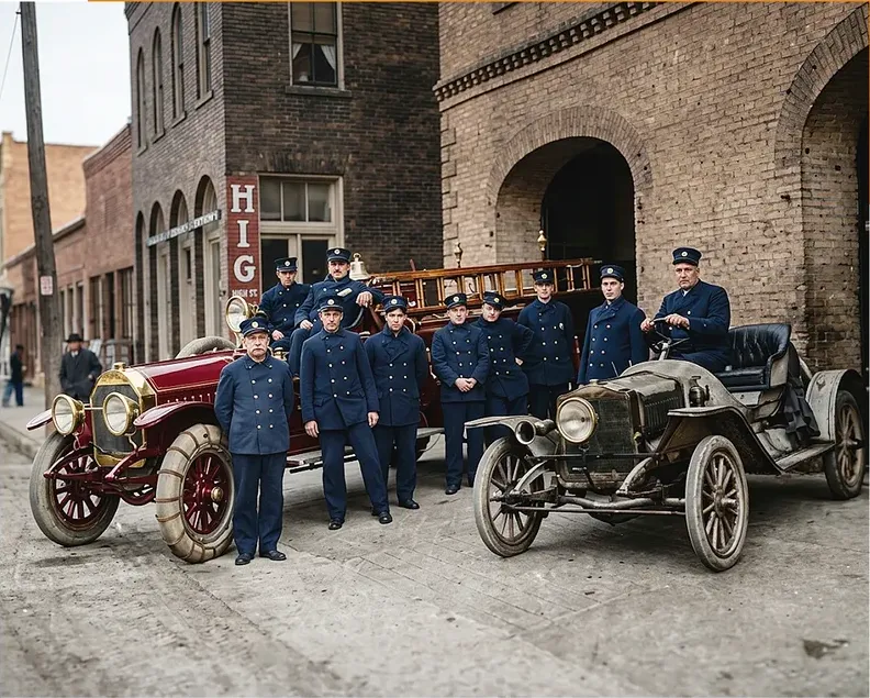 The same pre-1950 photograph after hand colorization by MemoryCherish, natural color added