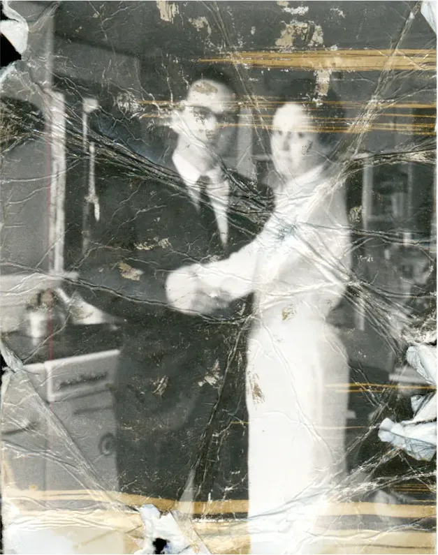 Black-and-white 1950s-1970s photograph before hand colorization by MemoryCherish artists
