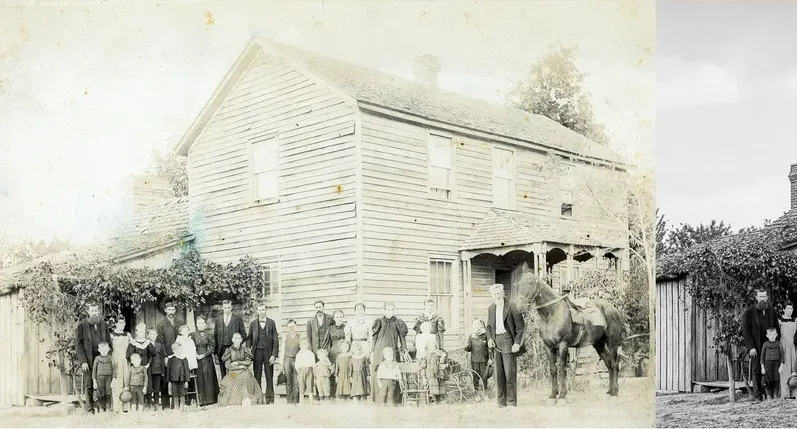 Black-and-white pre-1950 photograph before hand colorization by MemoryCherish artists