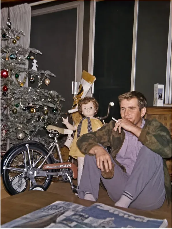 The same 1950s-1970s photograph after hand restoration by MemoryCherish, stains and marks repaired and detail recovered