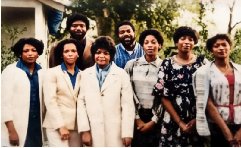 The same 1980s-plus photograph after hand restoration by MemoryCherish, discoloration repaired and detail recovered