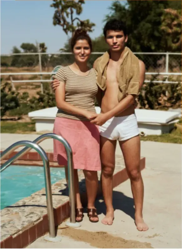 The same 1980s-plus photograph after hand restoration by MemoryCherish, discoloration repaired and detail recovered