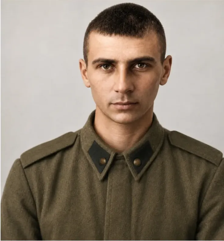 The same pre-1950 photograph after hand colorization by MemoryCherish, natural color added