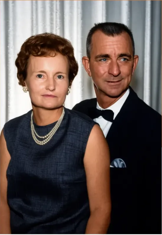 The same 1950s-1970s photograph after hand restoration by MemoryCherish, creases and tears repaired and detail recovered