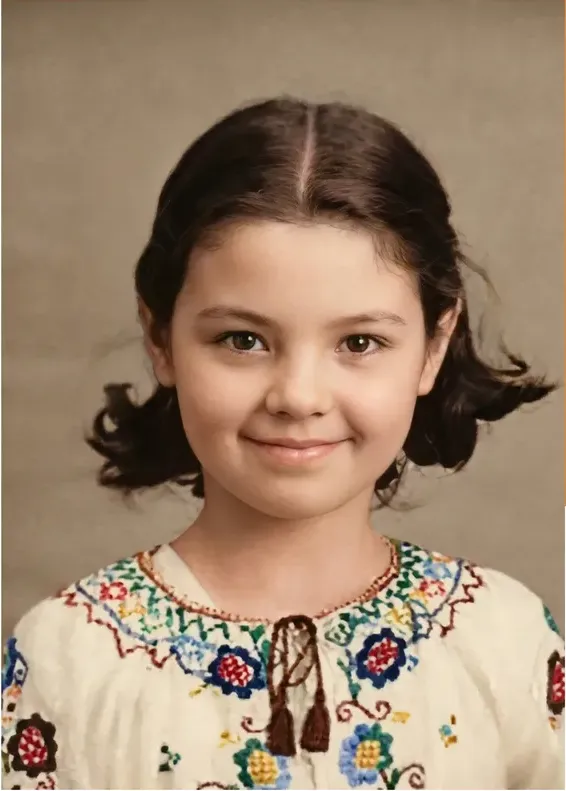 The same 1950s-1970s photograph after hand colorization by MemoryCherish, natural color added