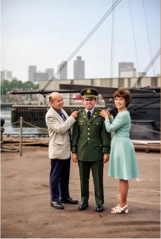 The same 1950s-1970s photo restored by hand at MemoryCherish, discoloration corrected and clarity brought back