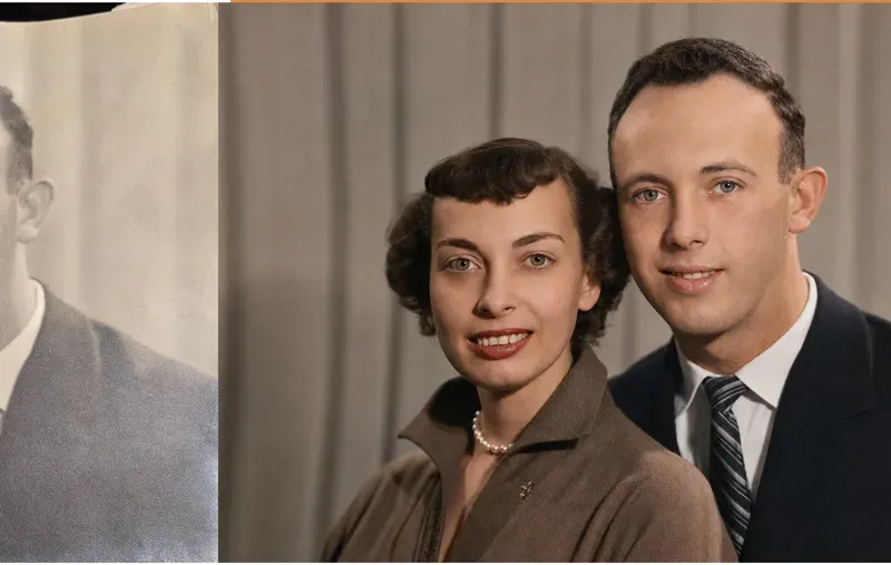 The same 1950s-1970s photograph after hand colorization by MemoryCherish, natural color added