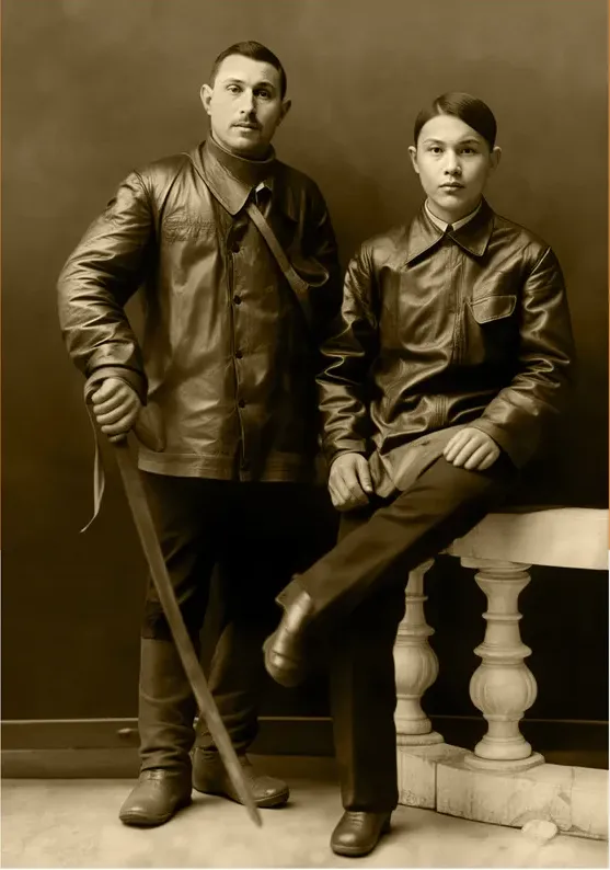 The same pre-1950 photograph after hand restoration by MemoryCherish, discoloration repaired and detail recovered