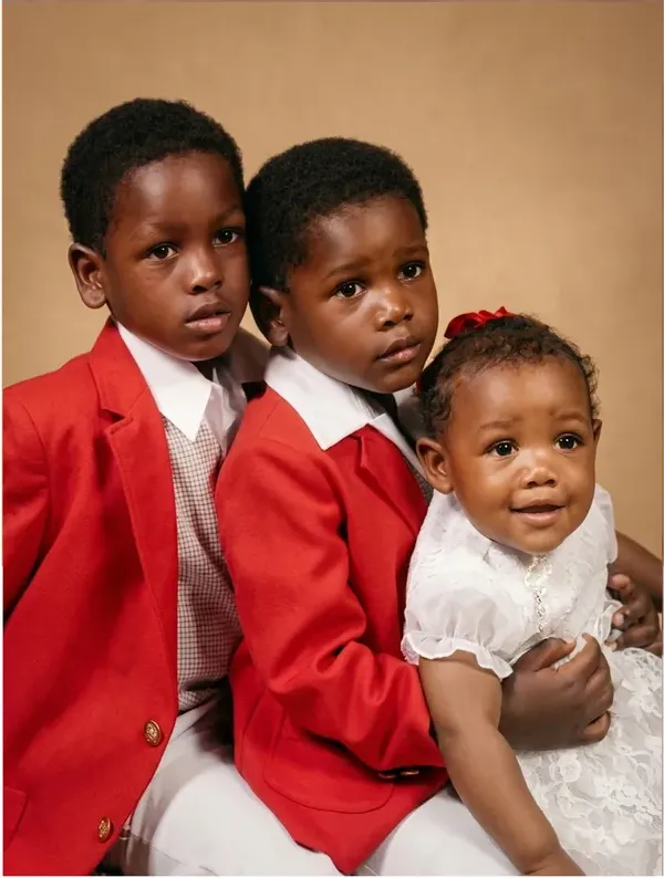 The same 1980s-plus photo restored by hand at MemoryCherish, creases and tears corrected and clarity brought back