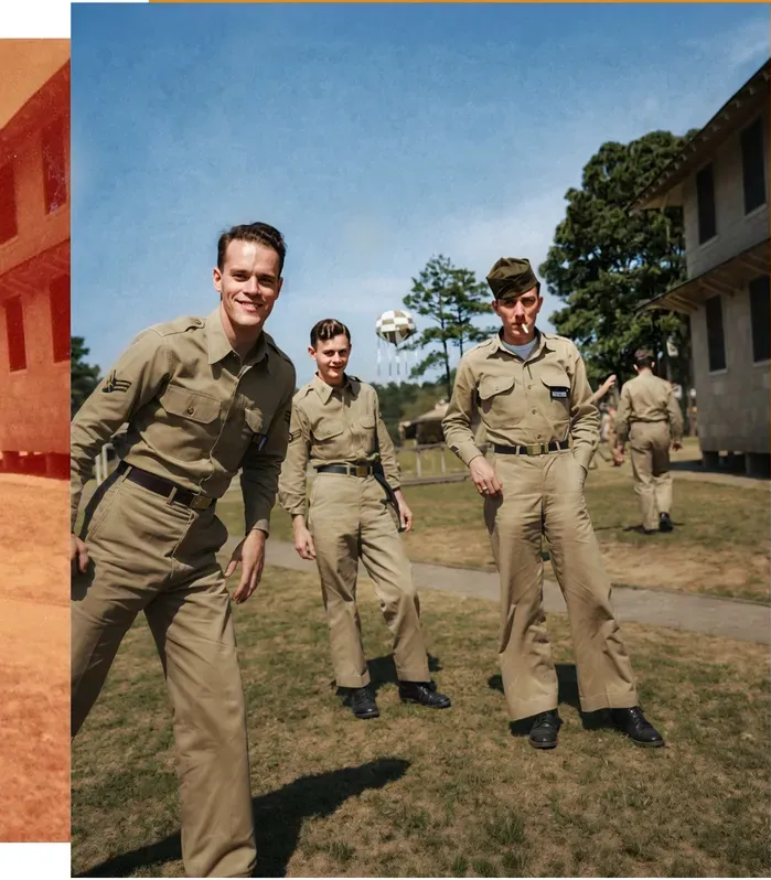 The same 1950s-1970s photograph after hand colorization by MemoryCherish, natural color added