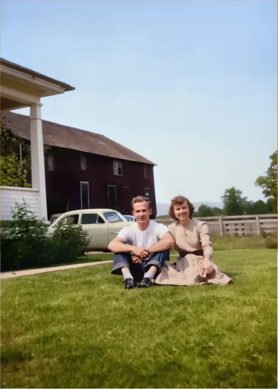 The same 1950s-1970s photograph after hand colorization by MemoryCherish, natural color added