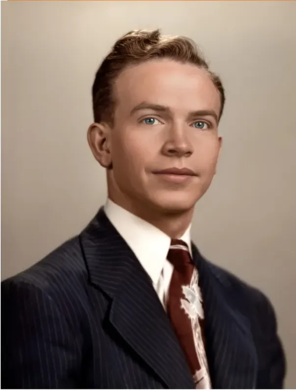 The same pre-1950 photograph after hand colorization by MemoryCherish, natural color added