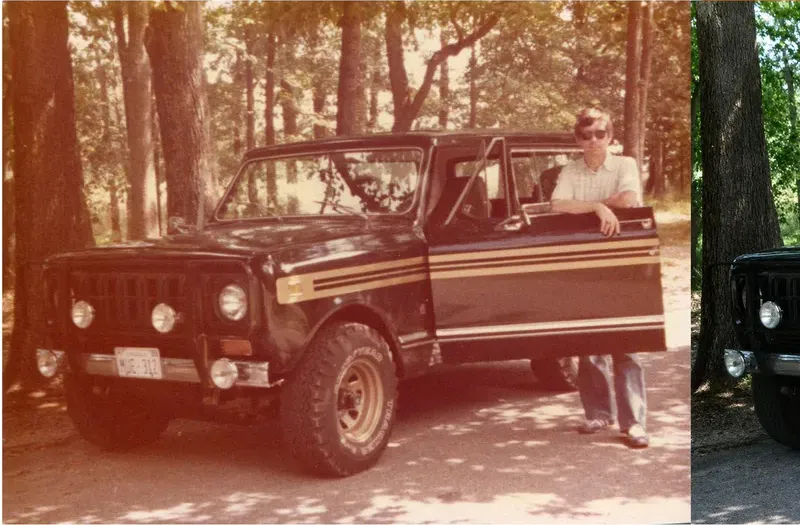 Discoloration on a 1980s-plus photograph, before hand restoration by MemoryCherish artists