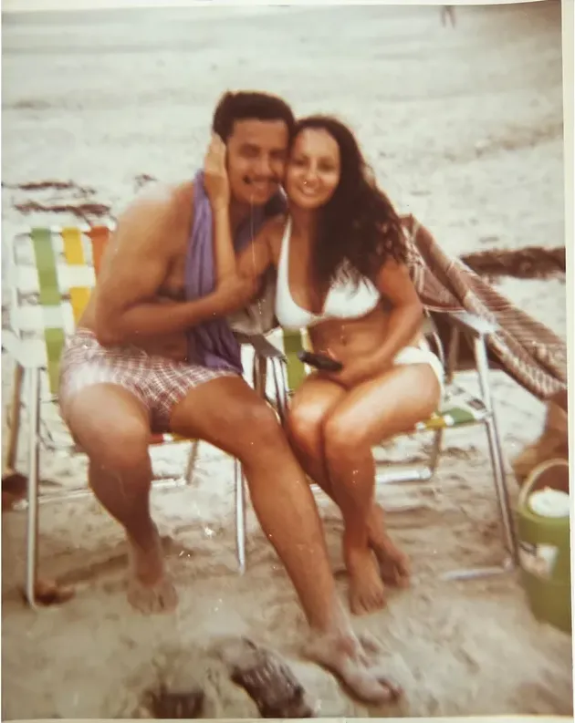 Discoloration on a 1950s-1970s photograph, before hand restoration by MemoryCherish artists